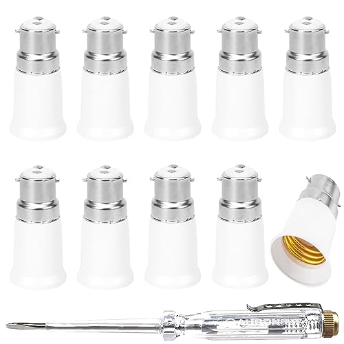 10 st B22 naar E27 Bulb Adapter, Lamp Base Converter, Bajonet Converter voor LED, Energie besparen Lampen met elektrische Pen Tester