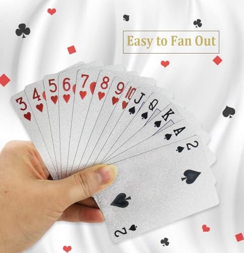 Kaartspel, 54 Pokerkaarten, Silver Foil, Waterproof, Magic Card Game, Classic Magic Poker (Zilver)