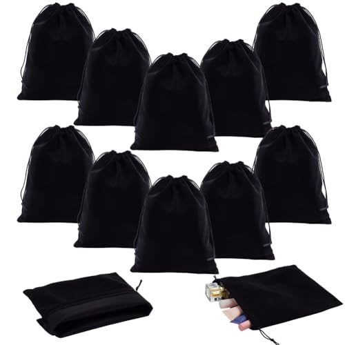 16 st. Zwarte fluwelen zak zakjes, koord sieraden zakken Rechthoekige geschenktassen voor bruiloft feest kerst sieraden verpakking, 24.7×20cm