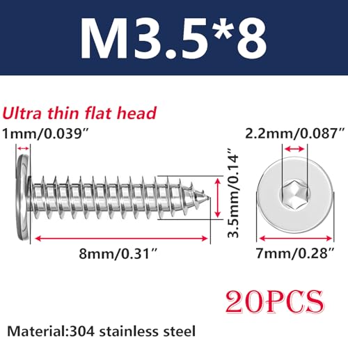 20 st. Dun Hexagon Zelftappende Schroeven 304 Roestvrij staal Dunne Hout Schroeven Plat hoofd Hout Schroeven voor Hout Meubilair M3.5x8mm