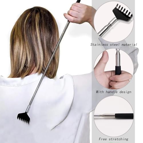 4 stuks terug Scratcher, draagbare uitschuifbare terug Scratcher met Telescopische handgreep, Telescopisch Krabgereedschap, Roestvrij staal terug Scratcher Stimulator voor Volwassenen Mannen Vrouwen Hoofd 5