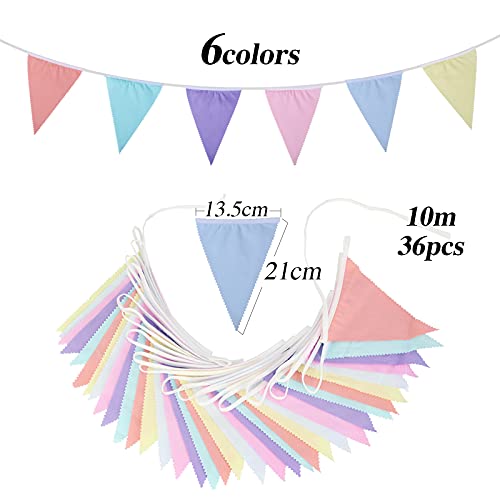 10 m Herbruikbare Vlaggen Garland met 36 Cotton Flags Party Garland Decoratieve Banner voor bruiloft, verjaardag, Baby Douche, vlaggen voor binnen en buiten gebruik etc.