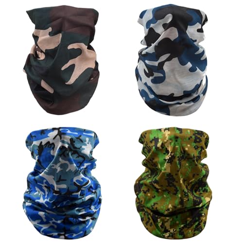 Verpakking van 4 multifunctionele Hoofdkleding Gezichtsmasker voor mannen Vrouwen Multifunctionele Balaclavas Winddichte Neckerchief Sneeds voor mannen Gezichtshoes brede hoofddoeken, Multicolour