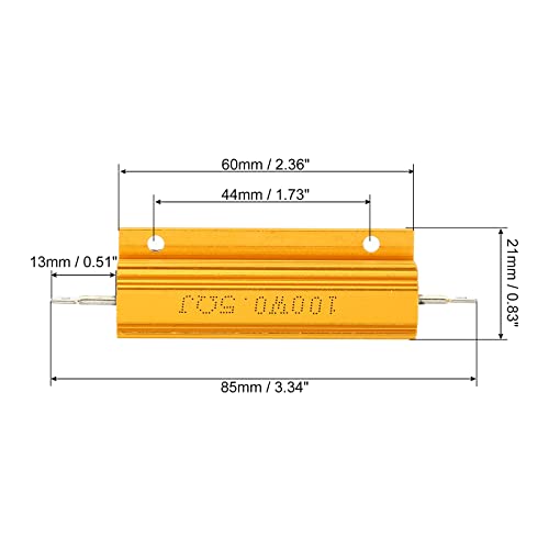 100 W, 0,5 ohm, aluminium behuizing, weerstand, 2 stuks, aluminium behuizing, weerstand, schroef, stopcontact, weerstand, goud