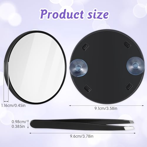 Vergrootspiegel, make-up spiegel, draagbare reis make-up spiegel, 15 x ronde vergrootspiegel met 2 Zuigbekers en Tweezers, Set voor vrouwen en mannen, wenkbrauw gezicht, Blackhead verwijdering 4