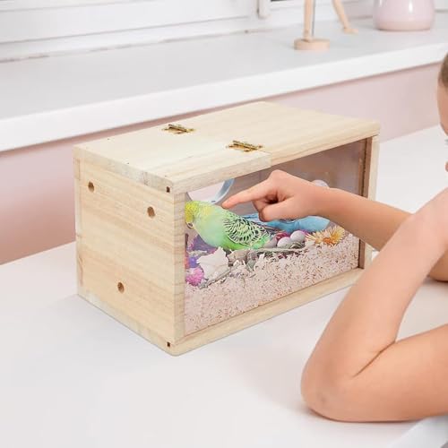 Parakeet Nest Box Transparant Design, Bird's Nest Nest Nursery met Perch Houten Vogelkooi Huis voor Lovebirds Parakeets Finch 5