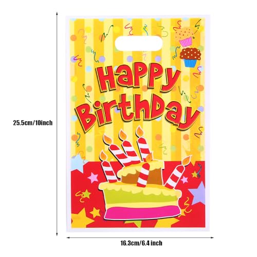 60 stuks Multicolor Verjaardagsfeesttassen, Plastic Goodie Favor Bag leuke meisjes en jongens verjaardag feest leveringen voor Goodie Sweets Treat Candy Present Cookies, 6 stijlen
