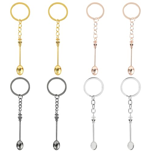 8 stuks Mini Kroon Lepel Sleutelhanger Mini Geneeskunde Lepels Sleutelhanger Ket Kit Kroon Theelepel Charm Leuke Rugzak Hanger Legering Sleutelhanger voor Festival Suiker Thee Kruiden Kerst