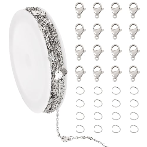 2.5M Roestvrij staal hart Link Kabelkettingen 2x1.5x0.5mm Metalen Oval Link ketting armband maken Kit met Jump Rings Klauw sluitingen voor DIY Sieraden maken