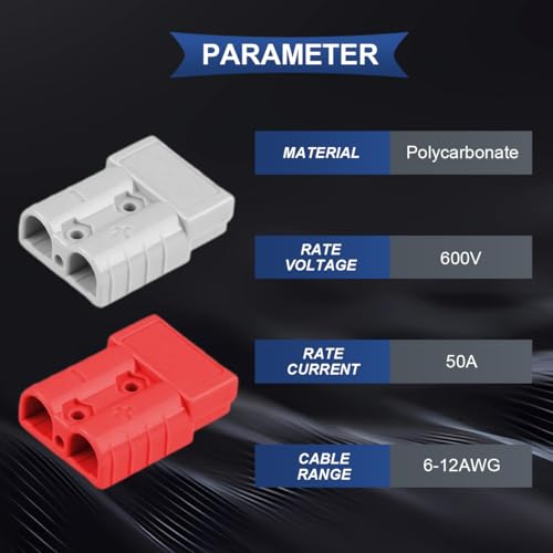 Verpakking van 4 50A Battery Connector Quick Connector/Separation 600V 6-12 Gauge Fire Retardant Red/Grey Connector met Rubber Seal stofdichte dop