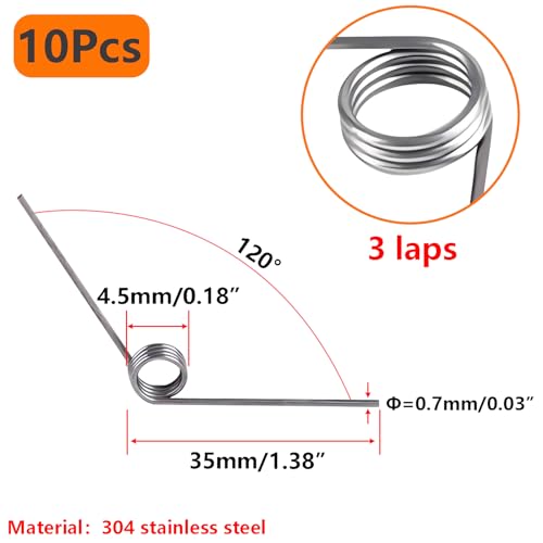 Verpakking van 10 torsieveren, V-gevormde veren, 0,7 x 3 rotaties x 120° snoeischaren voor reparatieprojecten