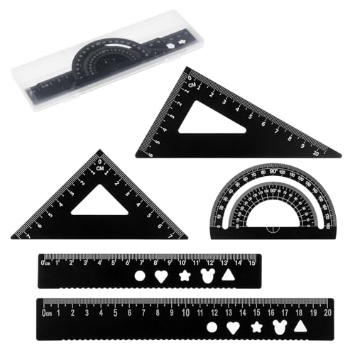 5 Stuk aluminium Legering Liniaal set, Metaal Geometrie Driehoek Liniaal set, Liniaal Protractor set voor studenten, leraren, ingenieurs en ontwerpers