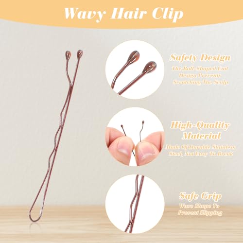300 Stuks Bobby Pins Kit - 100 Bruin, 100 Haarspeldjes voor vrouwen, 100 Heldere Elastische Haarbanden, U-Shaped Pins voor Buns met Opbergbox 5cm/6cm/7cm 3