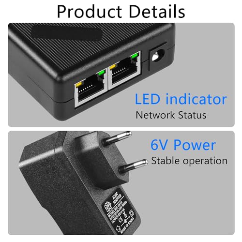 2 Port-Gigabit Ethernet Network Splinters RJ45 1 tot 2 1000/100 Mbit/s Ethernet Adapter Splinters met een 2-pins Europese EU-op-DC5521 stopcontactkabel voor computer, naaf, switch, router 3