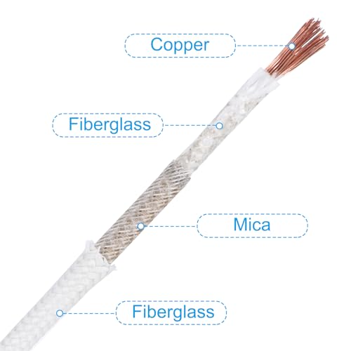 Elektronische kabel, flexibel Mica glas, geïsoleerd, hittebestendig, 50 m, 11 Awg, hoge temperatuur draad -60 tot 500 °C, boiler, verwarming, wit 3