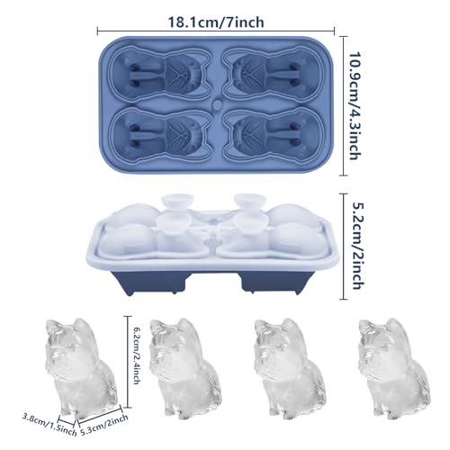 3D Bulldog vorm ijs kubus tray, leuke herbruikbare siliconen ijs kubus tray met deksel Eenvoudig vrij te geven schattig dier ijs doos maken 4 stuks ijsballen voor Whisky Cocktails sap Bourbon 3