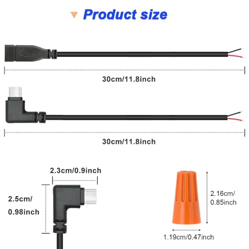 Rechterhoek USB C Man tot 2 Pin Open End Kabel met USB-C Bus te Open End 2-Pin Kabel en Kabel End Caps (10 Pack)