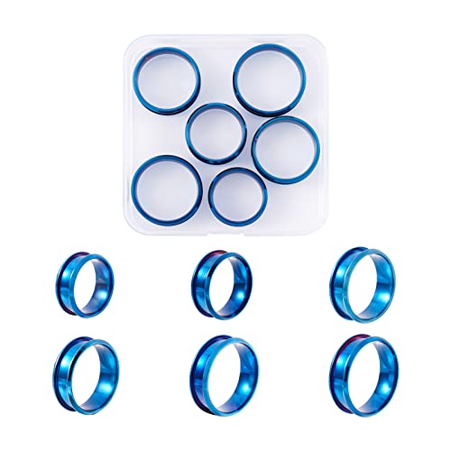 6 st Roestvrij staal Inlay Ring Core Blauw 17mm/18mm/19mm/20mm/21mm/22mm Ronde Grooved Vingerring voor Inlay Ring sieraden maken Mannen Vrouwen