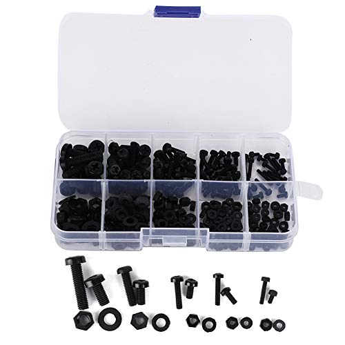 270 Vissen/boîte M2/M2.5/M3/M4/M5 Kit D'assortiment de Rondelles à Vis en Nylon Attachures Matérielles with Boîte de Rangement à Vis(Jeu de vis en nylon noir 270pcs)