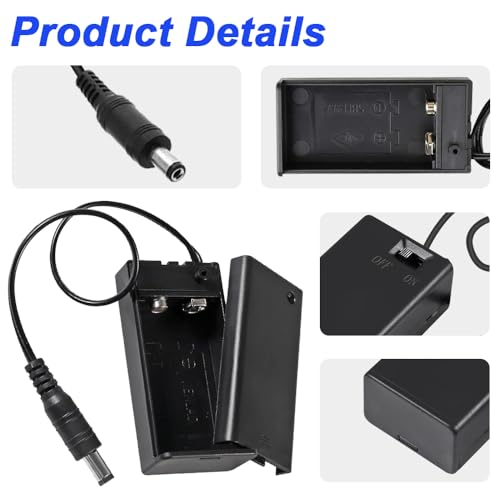 9V Batterijhouder met 5.5 x 2.1mm DC Plug Wire, 9V Batterijkast met aan/uitschakelaar (verpakking van 4) 5