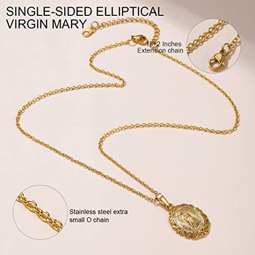 Sieraden Oval Miraculous Locket ketting, Onze Lieve Vrouw van Genade, Filigree Rand hanger, Maagd Maria, religieuze sieraden voor vrouwen en mannen, Kopergoud roestvrij staal, Kopergoud roestvrij staal 4