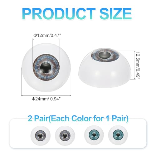 24mm Poppenogen, 4PCs Realistische Acryl Ogen Plastic Halve Ogen voor Poppen Maskers Halloween Props Art Craft, Blauw Groen/Blauw Grijs