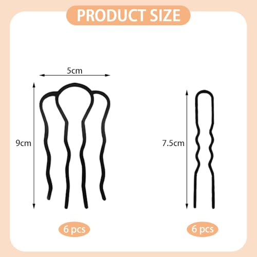 12 st. Metalen Hair Fork Clips Side Combs Vintage Franse Twist Comb Mesy Updo Buns Haarspeld U Shape Hairpin Styling Tool Accessoires voor vrouwen Meisjes Alle Haartypes (Zwart)
