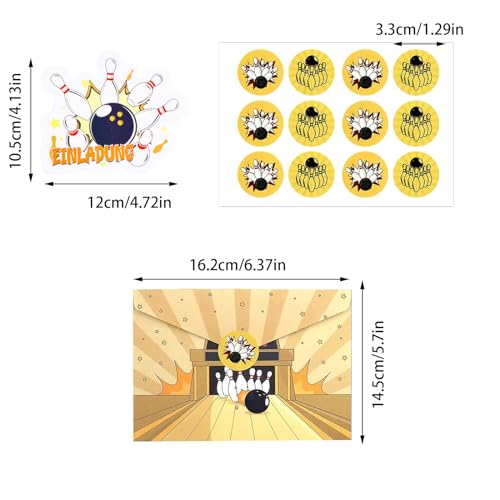 12 stuks uitnodigingskaarten, kinder bowlingset, feestuitnodigingen voor kinderen, bowling uitnodigingskaarten met enveloppen, 16,2 x 11,5 cm, uitnodiging voor kinderen 5