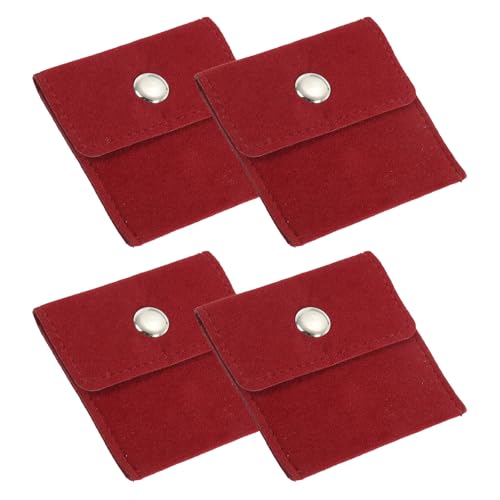 9x7.5cm sieradentas, 4 stuks fluweel zakjes met drukknop draagbare opslagzak voor oorbellen, armbanden, ketting, ringen, horloge, rood