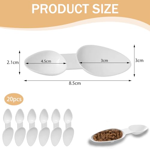 20 st. Dubbelzijdige Lepels Dubbelzijdige Plastic Medicine Lepels Herbruikbare Kleine Lepel voor graanpoeder, melkpoeder, koffiepoeder, eiwitpoeder, waspoeder, schep, kooklepel, (Wit)
