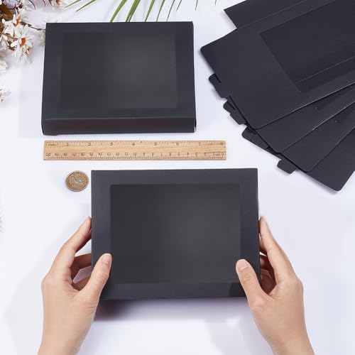 24 stuks zwarte geschenkdoos, vouwen papieren dozen Cookie dozen Bakkerij dozen Kraft dozen Behandel dozen met venster voor partij favor Treats Bakkerij en sieraden verpakking, 17.5x13.5x3.5 3