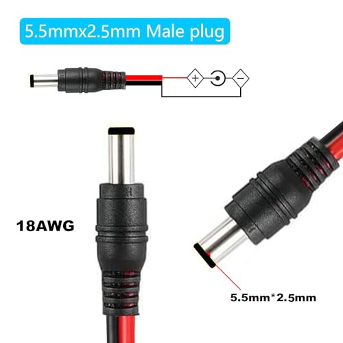 10st 18AWG DC 12V 5A 5.5x2.5mm Male DC Power Cable Pigtails, DC Power Jack Plug Adapter Holle Plug 5.5 2.5 Low Voltage Connector voor CCTV beveiligingscamera 3