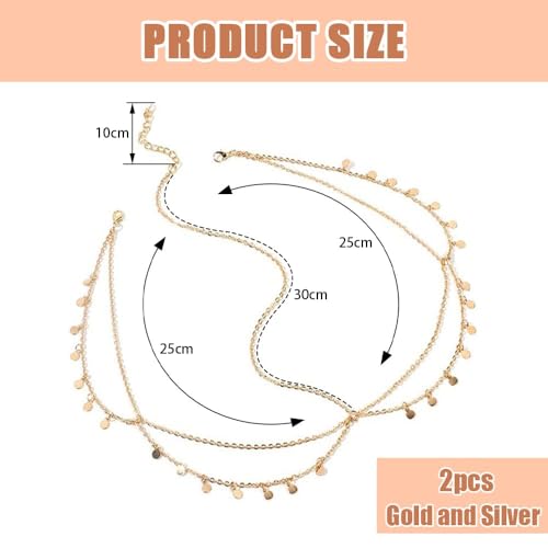 2 stuks gouden hoofdketting, Boho Sequin Head Festival Party Headband Tassel Voorhoofd Ketting Bruid Dangle Headchain Accessoires voor vrouwen bruiloft bal make-up dagelijks