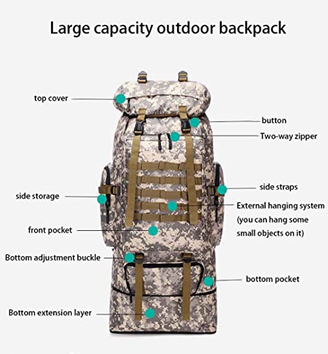 Grote Outdoor Rugzak, 100 Liter, Militaire Tactische Rugzak voor Mannen, Waterdicht, Grote Capaciteit, Hiking Rugzak, Leger Rugzak, Militaire Rugzak voor Camping, Reizen, Bushcraft, Wandelen, Jacht