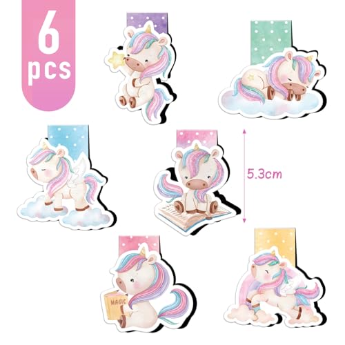 6 stuks magnetisch Bladwijzer Pastel Eenhoorn Magneet Page Markers Cadeaus voor studenten Leraren Readers Meisjes Verjaardag School Home Office Supplies