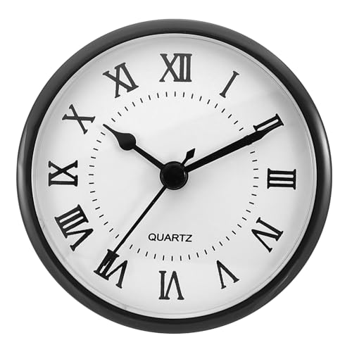 3,5 inch 90mm Kwarts klok inzetstuk, ronde kwarts beweging miniatuur klok mini romeinse cijfers klok passen 78mm/3" diameter gat voor vervanging huis, zwart/wit, stijl 3