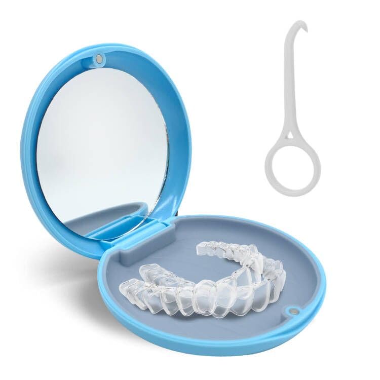 Tandheelkundige Apparaathouder met Spiegel, Draagbare Tandenhouder, Lege Retinator en Fenders Retinator Houder, met Verwijdering Uitlijning Gereedschap (Blauw)