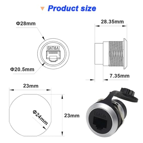 RJ45 Panel Mount Coupler, RJ45 CAT6 afgeschermde ethernet LAN Vrouw naar vrouw separatie connector met waterdichte hoes (2PCS) 3