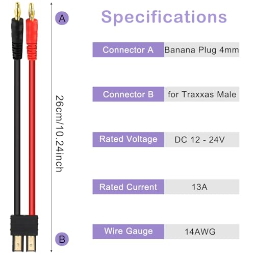 3st 4mm Banaan voor TRX Plug Adapter Plug, voor TRX Plug tot 4mm Banana Plug Adapter, Laadkabel, Batterij voor Lipo Batterij, RC Speelgoed