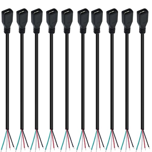 10 stuks Micro USB Pigtail Kabel, Micro USB Aansluiting op 4 Pin Blanco Kabel, 28 AWG 2A USB Plug, 4-Core USB Extension Kabel, USB Plug Soldering, voor DIY, 30 cm