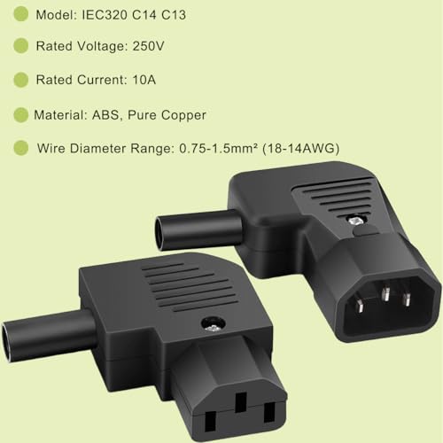 4 stuks IEC320 C13 C14 haakse connector 250V 10A 3-pins vrouwelijk mannelijk inline herbruikbare stekkeradapter, voor PDU-kast elektrische auto LED-verlichting computerbehuizing 3