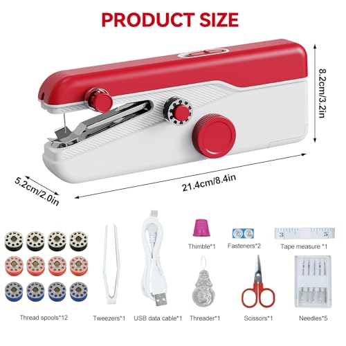 Handheld Mini Naaimachine, Dual Speed elektrische Naaimachine met USB/Battery Bediende, draagbare Naaimachine voor Fabric Reparatie en DIY-projecten (21x8cm, 1,8mm) 4