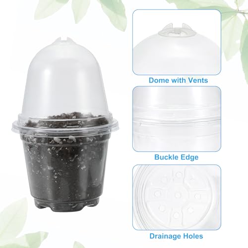 Verpleegkundige potten met vochtige koepel, 15 sets 7,5cm Plastic Tuin Pot Planten Container Cups Plant Starter Potten met afvoergaten, Transparant 3