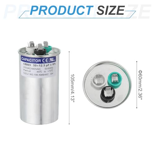 Cbb65 condensator, 50+12.5uf 370-440 Vac 50/60 Hz Aluminium Cbb65 Startmotor Airconditioning condensator Ronde voor HVAC-systemen, Airconditioning, Warmtepomp