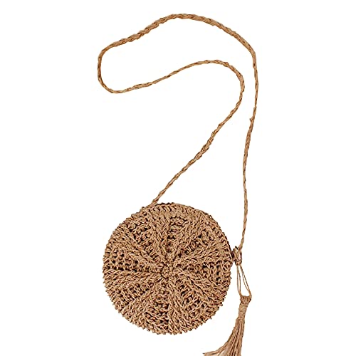 Zee ronde stro schouders Handgemaakt zakje Vintage Summer Beach Bag Straw Bag Beach Bag schouder Bag schoudertas voor vrouwen meisjes vrouwen (lichtbruin), lichtbruin