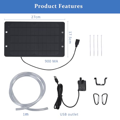 Zonnefontein met paneel, 6V 10W USB-paneel Waterpomp voor Vogelbad Zonnepaneelkit, Zonnefonteinpomp voor Kleine Vijver Buiten, Patio Tuin en Aquarium 5