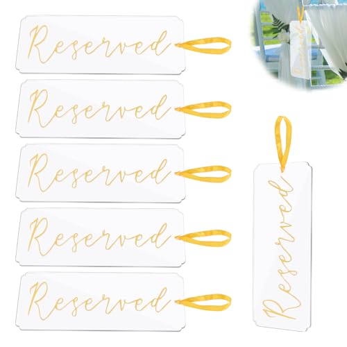6 st Gereserveerde platen voor bruiloft stoelen, Hangen Gereserveerde acryl platen met lint voor bruiloften Belangrijke evenementen Restaurants Pews en stoelen (Goud)