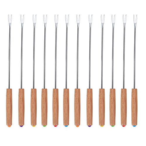 12 stuks roestvrij Stalen Barbecue vorkschaatsen Set met houten handvat, Portable Baguette Sticks Casserole Sticks Kebab Skewers voor Barbecue, Camping Grill