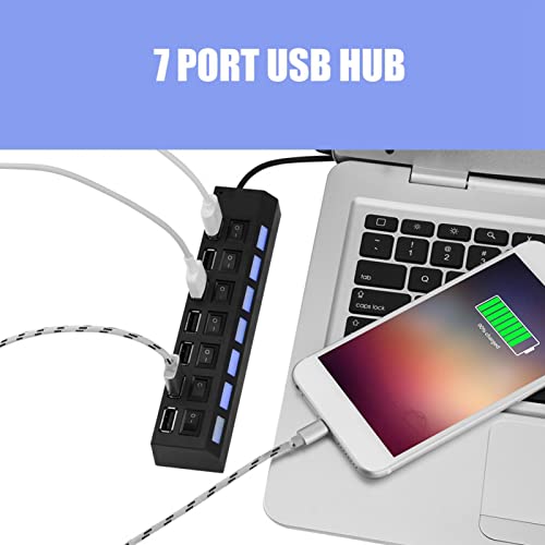 USB 2.0 Hub Splitter, USB Extension Cable Multiple Por 480mbps 7 Port USB Hub Geen Conflict Plug 7 Port USB 2.0 Hub USB Multi Port For Mouse Printer Scanner