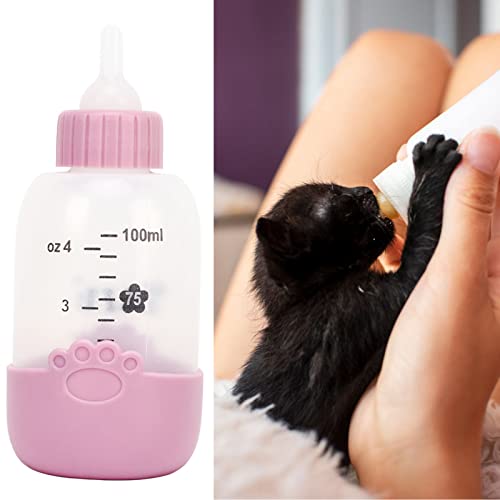 Pet Milk Feeding Bottle Kit voor Puppy Cat, 100Ml Universal Paw Pattern Siliconen Feeding Bottle with Clear Scale (Roze) 3